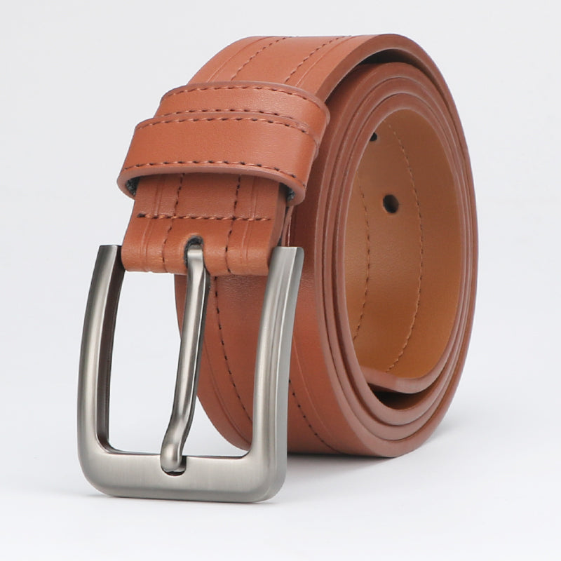Men's classic brown leather ratchet belt with alloy buckle