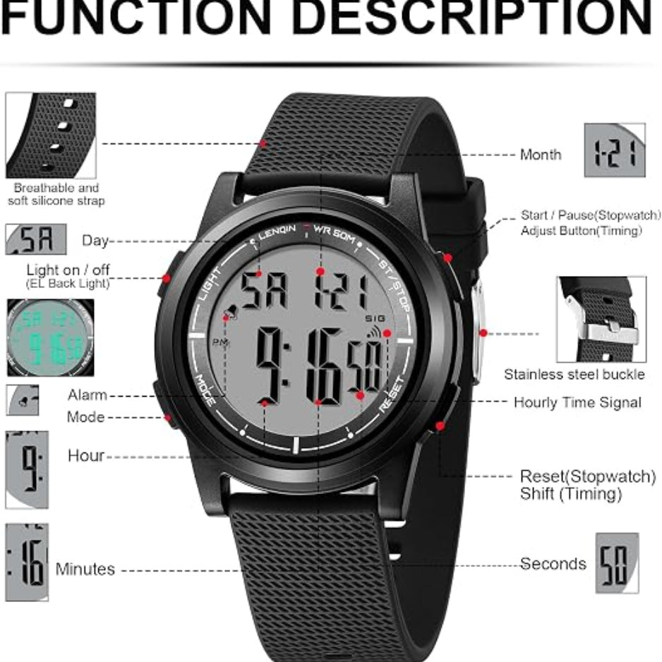 Men's ultra-thin digital sports watch with clear digital display, photo 3