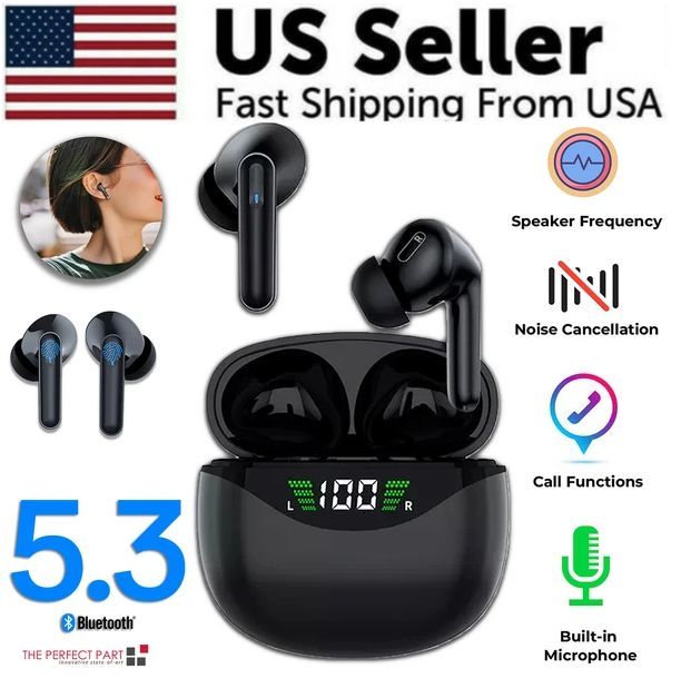 Noise-cancelling Bluetooth 5.3 wireless earbuds with charging case