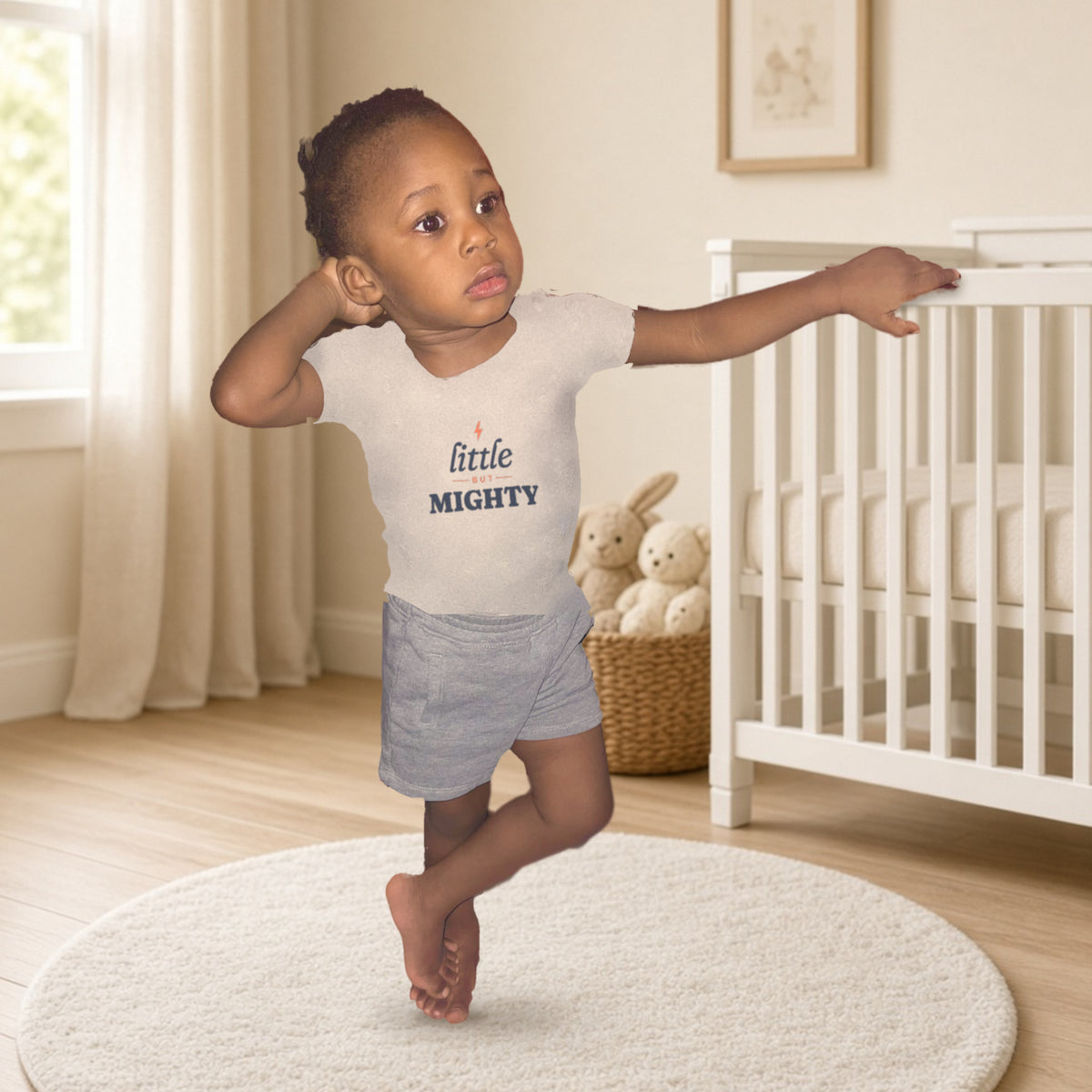 Little but Mighty Baby Bodysuit – Soft Rib Cotton Short Sleeve One-Piece